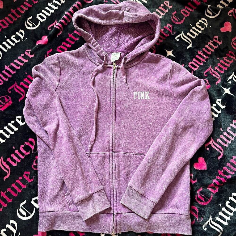 Victoria's Secret PINK Women's Purple Fleece Logo Full Zip Hooded Hoodie M